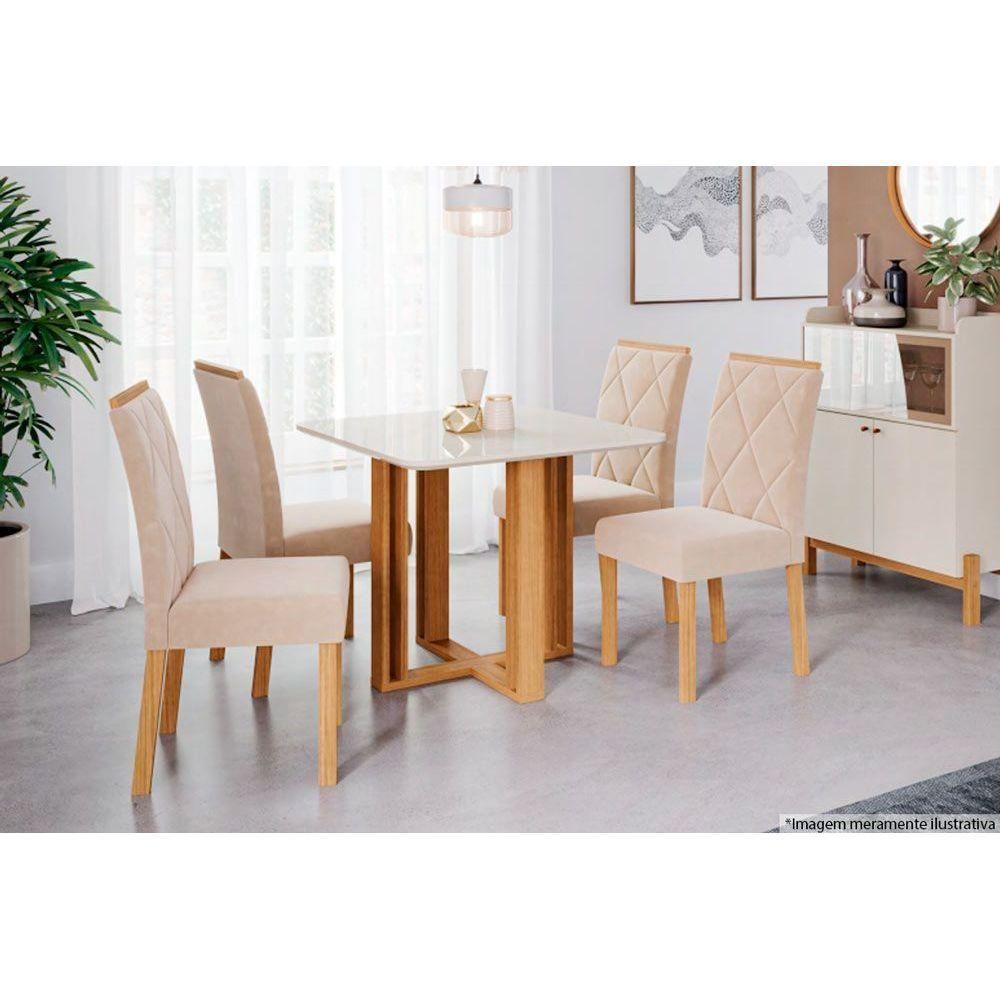 Miniatura Conjunto: Mesa Sala Jantar Flora C- Tampo Madeirado 95cm + 4 Cadeiras Fernanda Nature-ow-nude Cimol