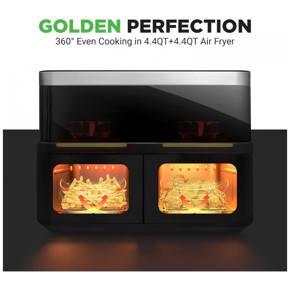 Miniatura Fritadeira Elétrica Air Fryer com Cesta Dupla de 8 Litros e Display Digital Personalizado, 110V 1700W, NutriChef, Preta