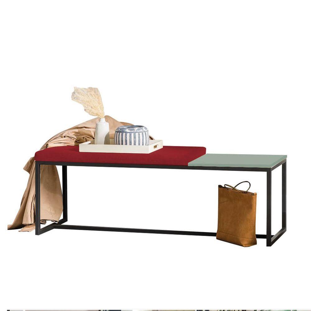 Miniatura Banco Recamier Puff 160cm Industrial Preto Suede Vermelho Tampo Quadrado Mdf Verde