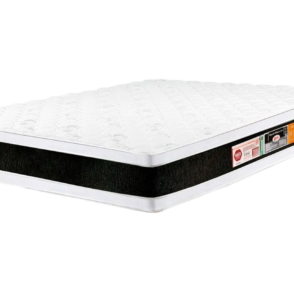 Miniatura Cama Box Baú Queen: Colchão Espuma Castor D45 Black E White Air Double Face + Base Clean(158X198)