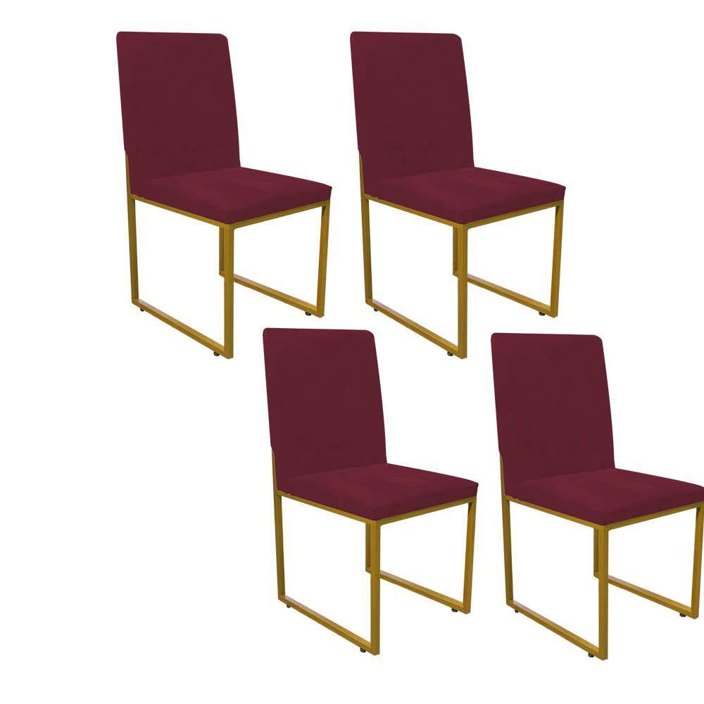 Miniatura Kit 04 Cadeira De Jantar Office Sttan Sala Ferro Dourado Suede Bordô - Ahazzo Móveis