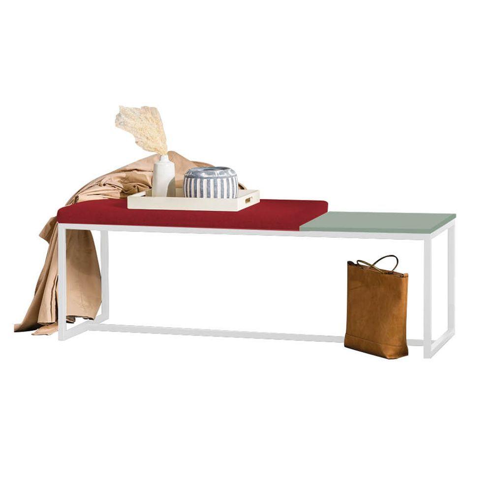 Miniatura Banco Recamier Puff 140cm Industrial Branco Corino Vermelho Tampo Quadrado Mdf Verde