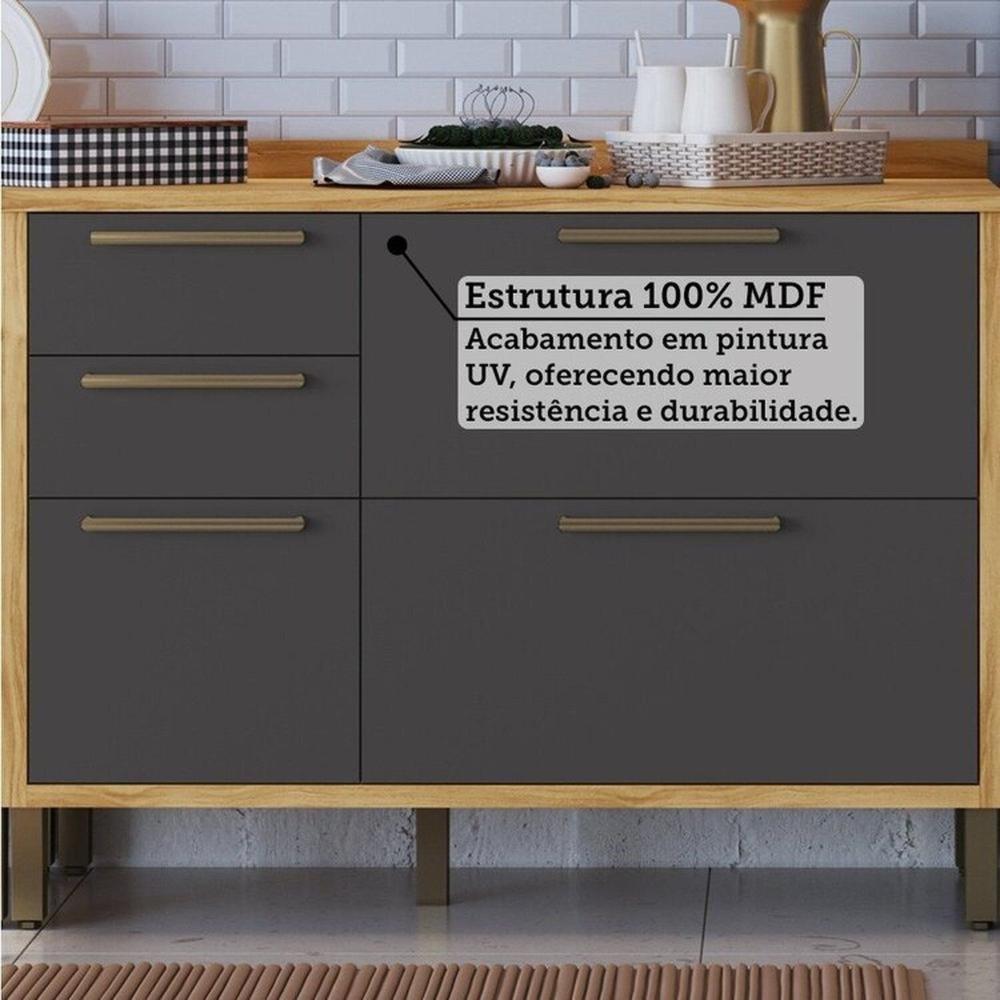 Miniatura Cozinha Modulada Completa 5 Peças 8 Portas e Vidro Reflecta 280cm 100% MDF Vicenza Espresso Móveis Amêndoa/Chumbo