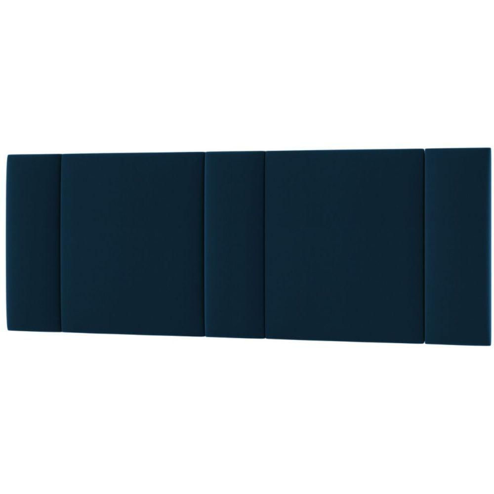 Miniatura Cabeceira Estofada Cama Casal Queen Size Led Star 160 Cm Bivolt veludo Azul Marinho