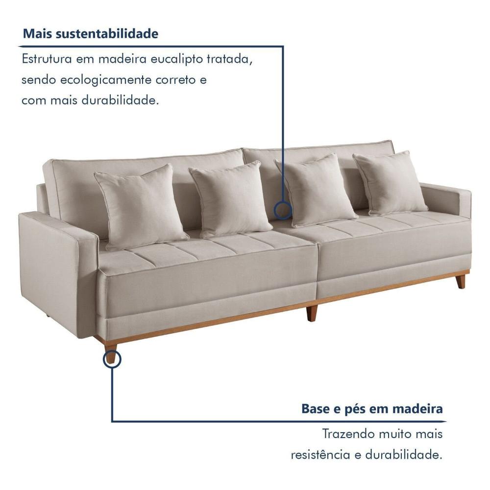 Sofá 3 Lugares 4 Almofadas 95x240x86 Cm Bege