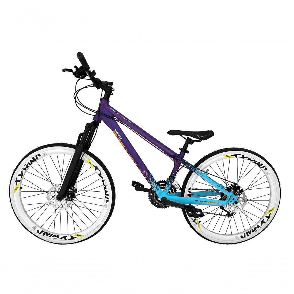Miniatura Bicicleta Aro 26 Vikingx Tuff X44 Roxo-azul 21v Alumínio Freio A Disco Aros Vmaxx Brancos