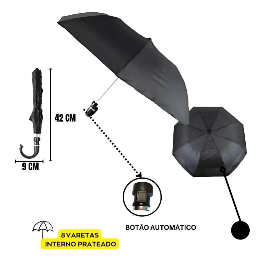 Miniatura Guarda Chuva Preto Grande Automático Com Design Moderno