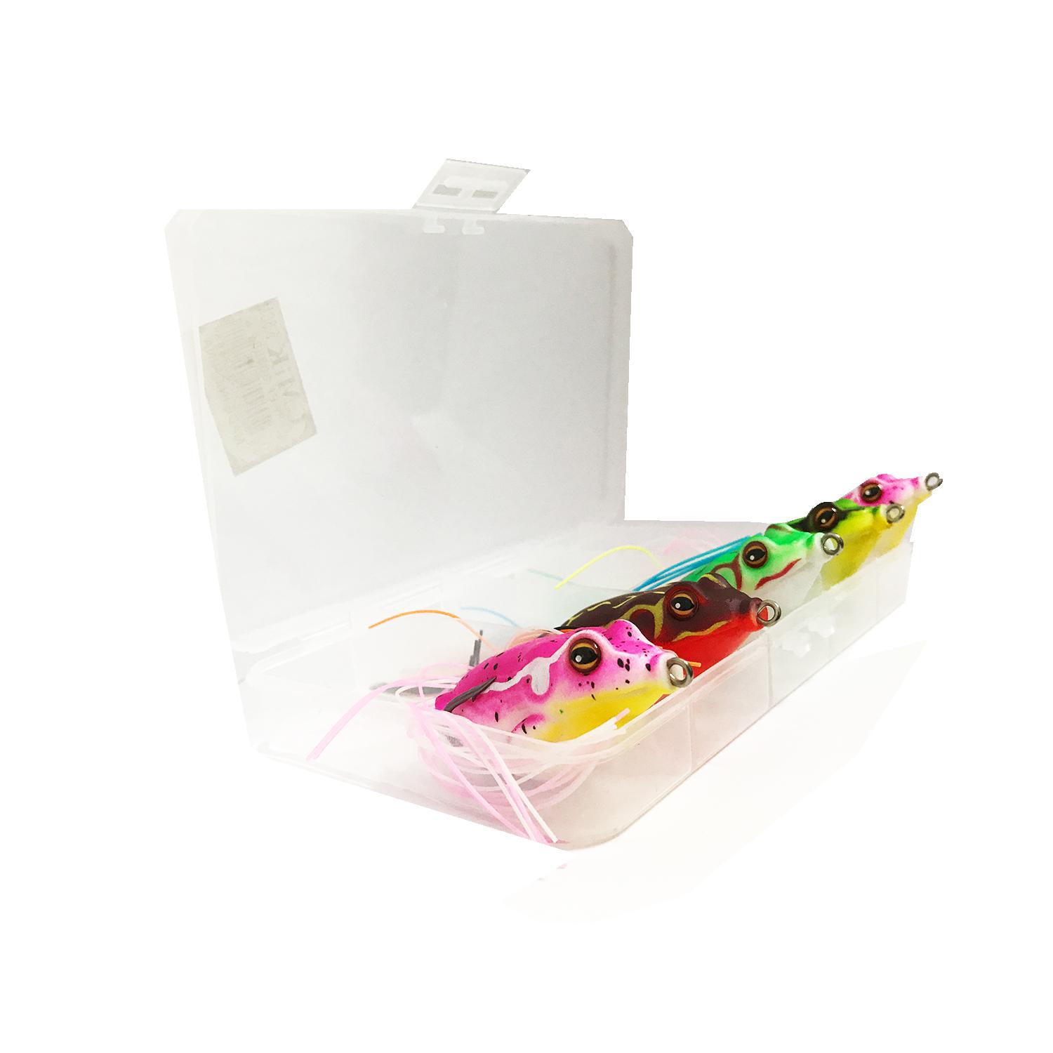 Miniatura Kit 5 Isca Artificial Sapo Frog Traíra Bass Estojo Tucunaré