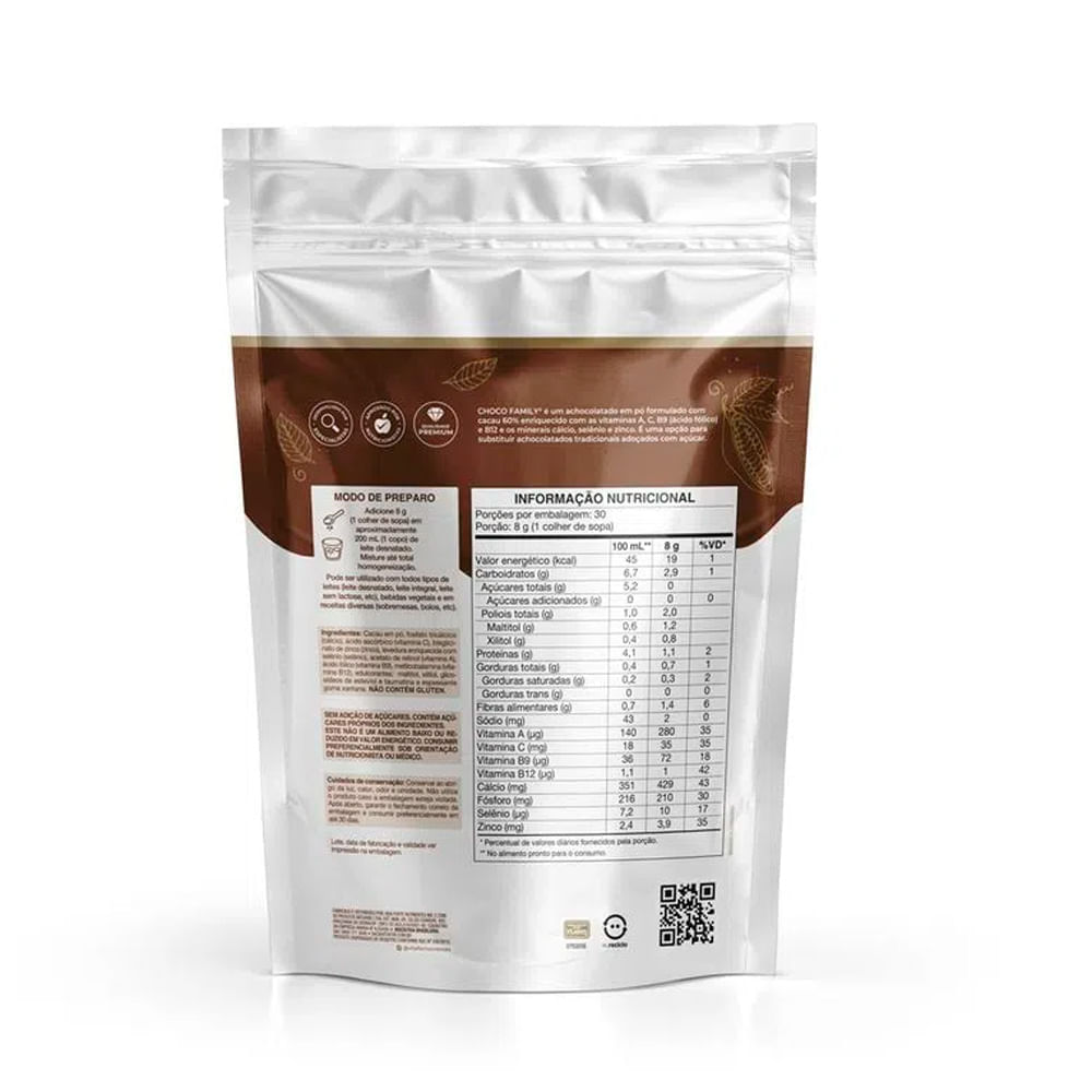 Miniatura Achocolatado Vitafor Choco Family 60% Cacau Puro Sachê 240g