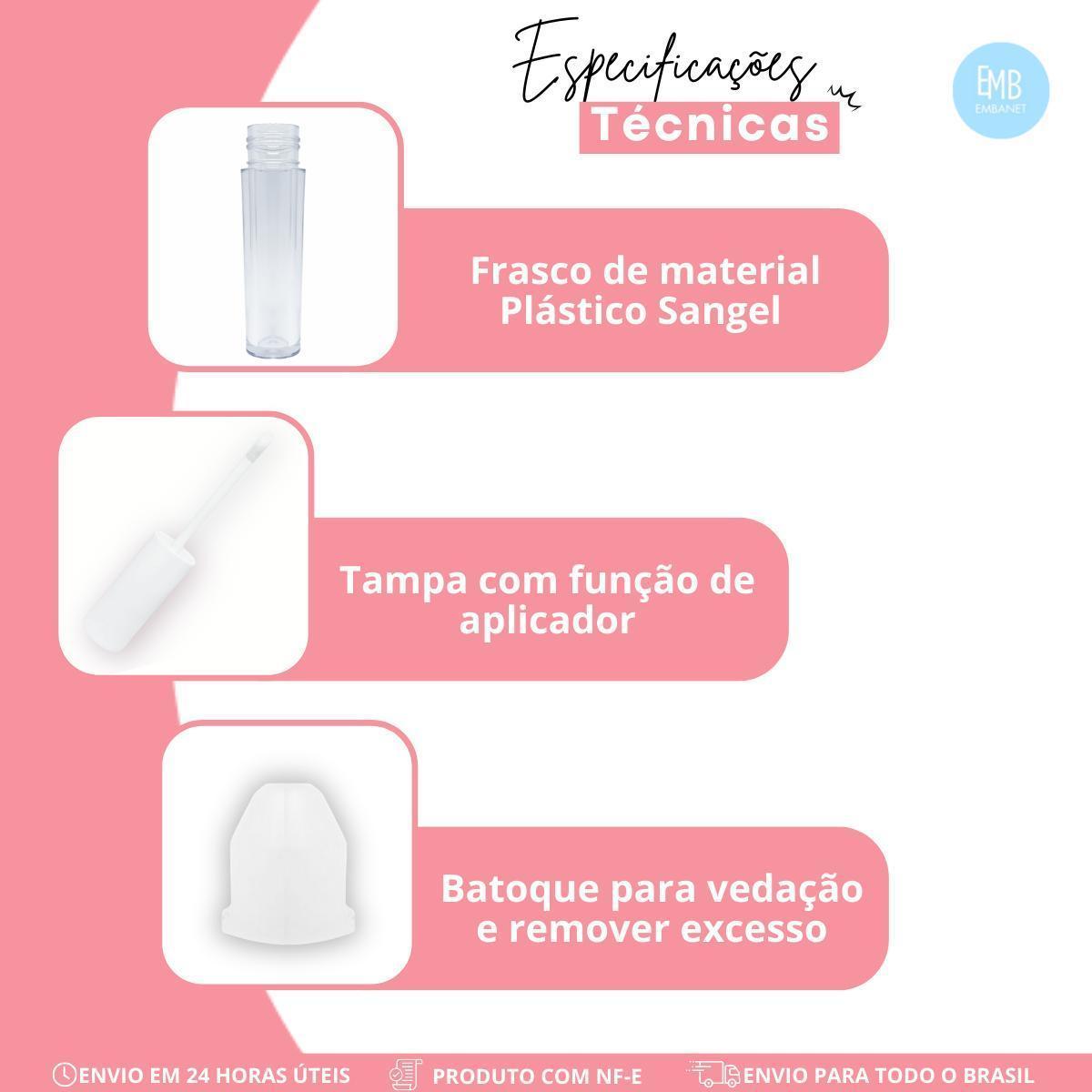 Miniatura Frasco 6Ml Redondo Para Batom Gloss Labial Premium 5Unidades