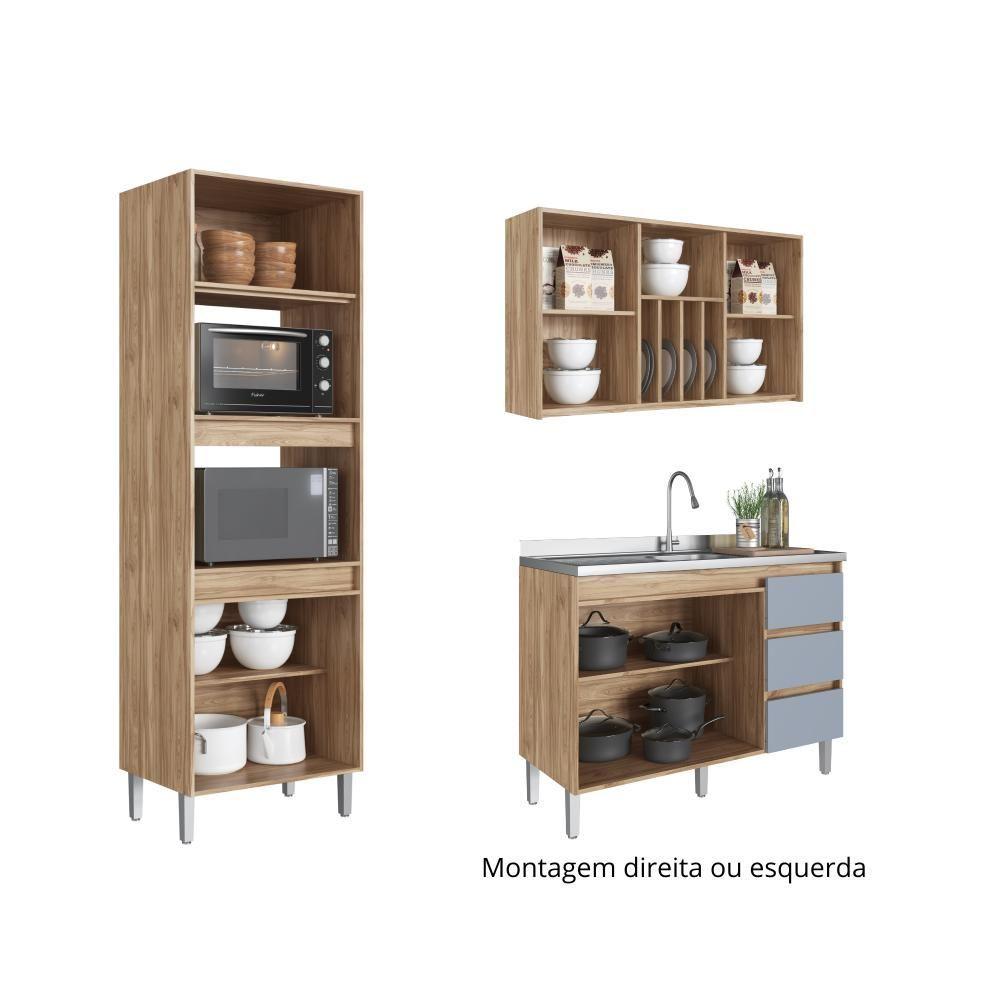 Armário De Cozinha Completa Com Aéreo E Balcão 6 Peças Maldivas Decibal Carvalho Oak/briza