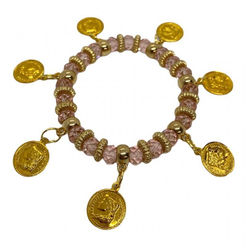 Miniatura Pulseira Cigana Rosa Claro Cristal E Silicone