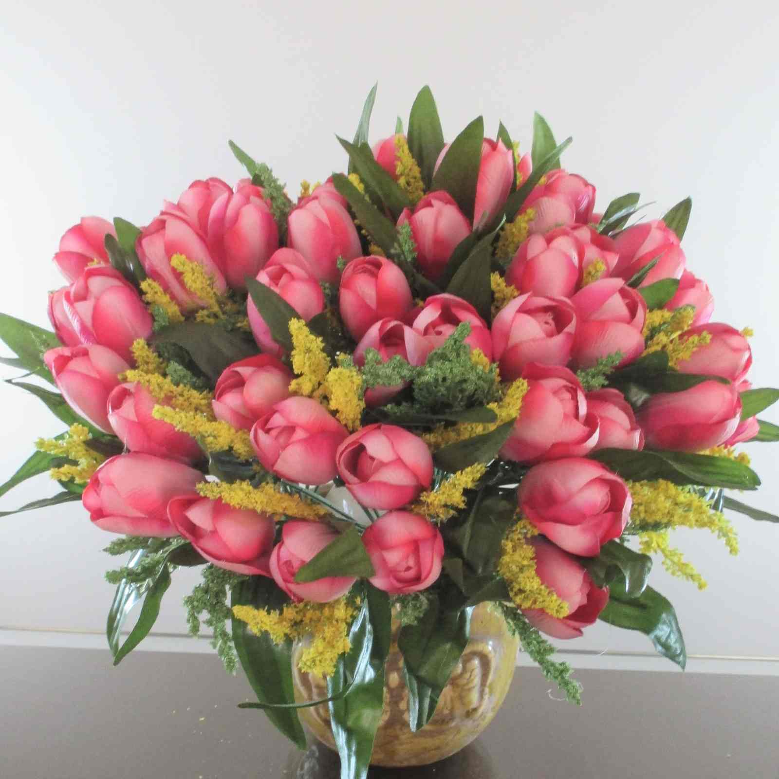 Miniatura Kit Flores Artificiais 3 Buques de Tulipas Rosa
