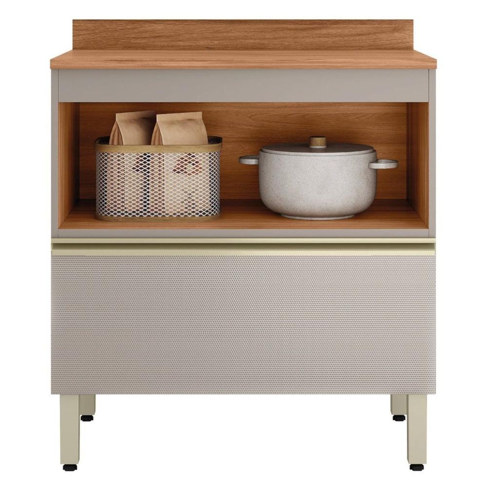 Balcão Mdf 1 Porta e 1 Gaveta 80cm com Tampo Proença Nogueira/Nude Prime