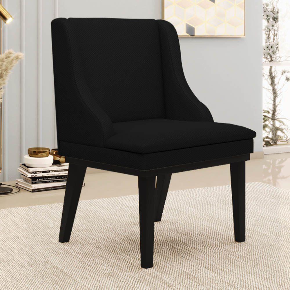 Kit 2 Cadeiras Estofadas Para Sala De Jantar Base Fixa De Madeira Preto Lia Veludo Luxo Preto