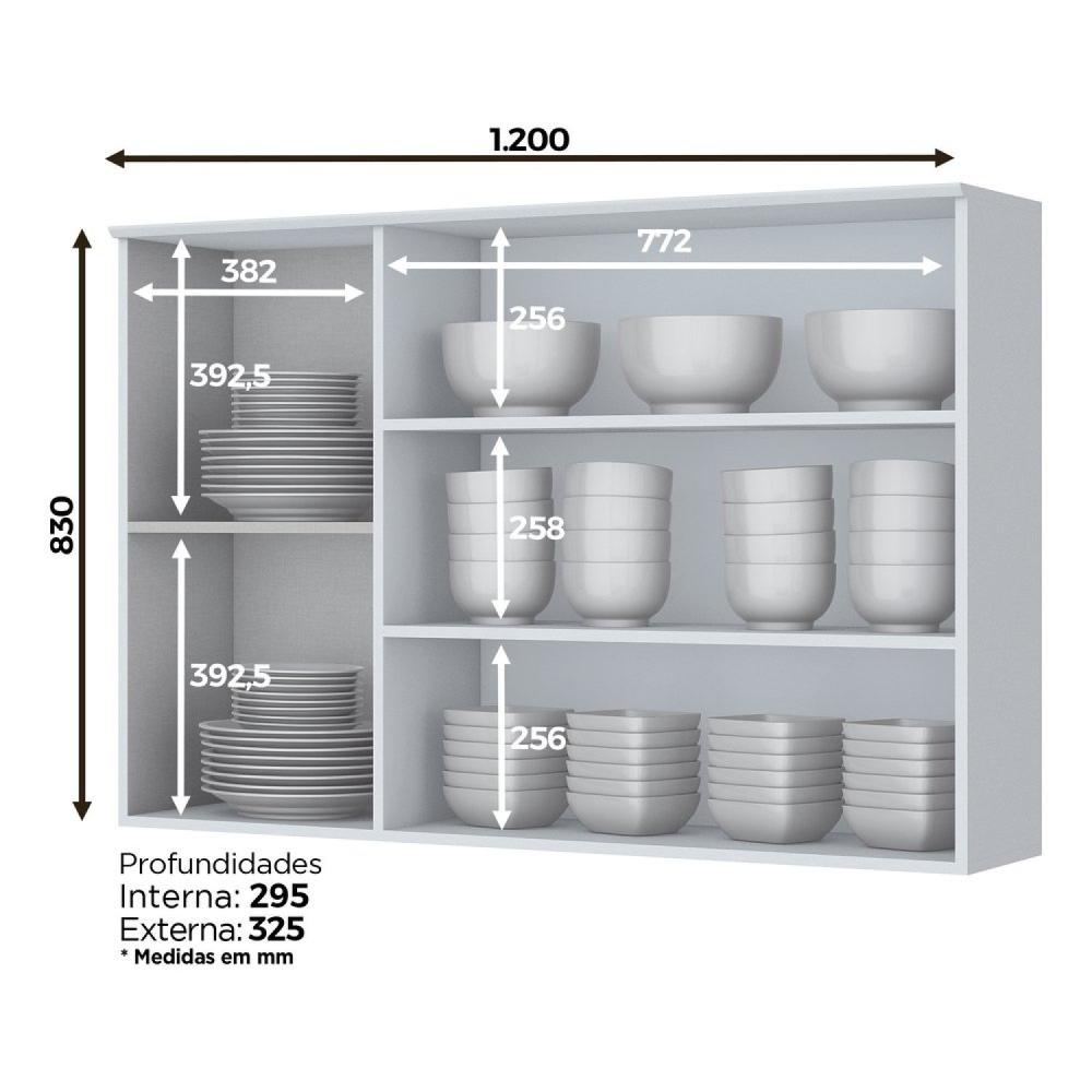 Miniatura Armário Aéreo para Cozinha 120cm 3 Portas de Vidro Nova York Henn Branco HP