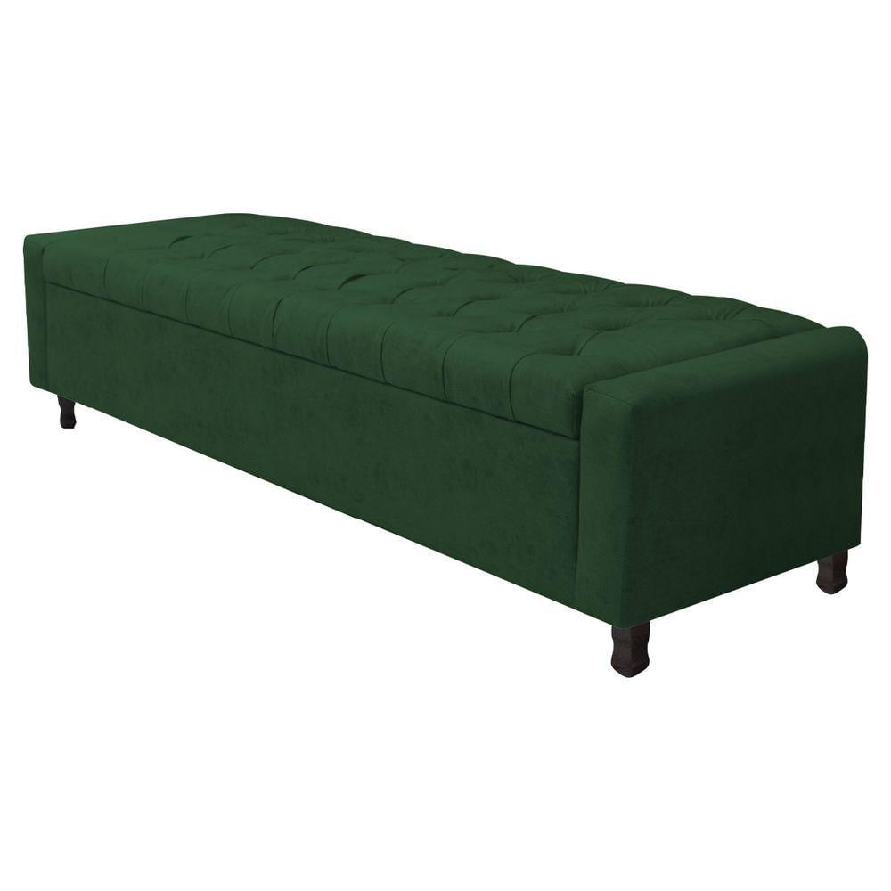 Miniatura Calçadeira Baú Queen Everest P02 160 Cm Para Cama Box Suede - Amarena Móveis Verde