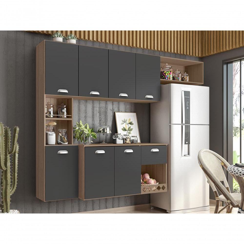 Cozinha Compacta 7Pts 10019 Carvalho Oak Grafite