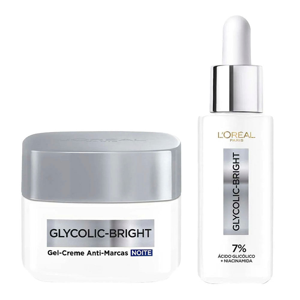 Miniatura L'Oréal Paris Glycolic Bright Kit – Gel Creme Facial Noite + Sérum Kit