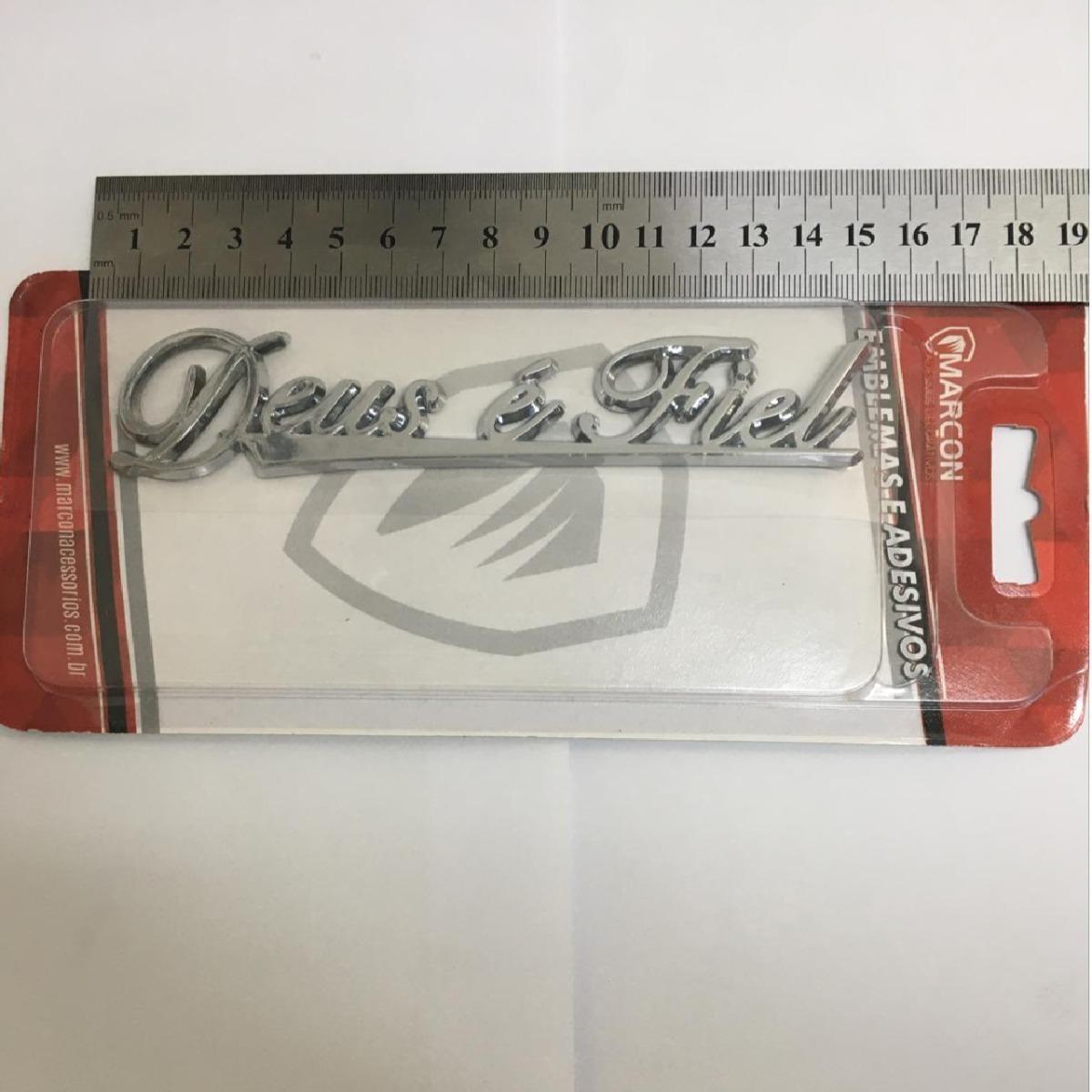 Miniatura Emblema Adesivo Alto Relevo 3D Deus É Fiel Cromado Cromado