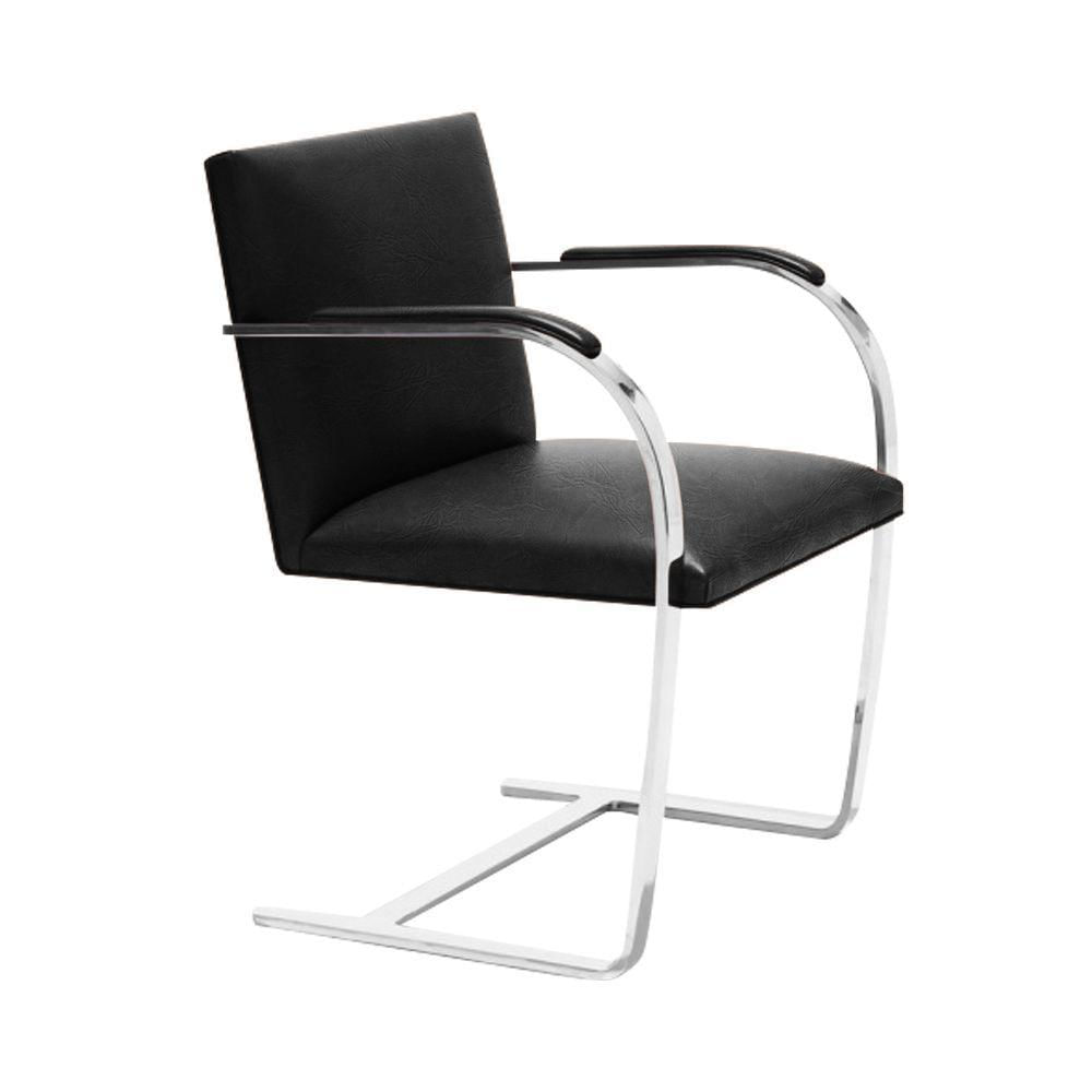 Miniatura Kit 2 Cadeiras Brno Couro Natural Preto Barra Chata Cromada