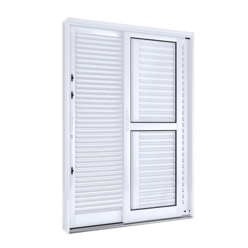 Miniatura Porta Balcão de Correr Aço Lateral Flex 2 Folhas Móveis e 1 Fixa 214cmx150cmx16cm Lucasa Facilità Branco