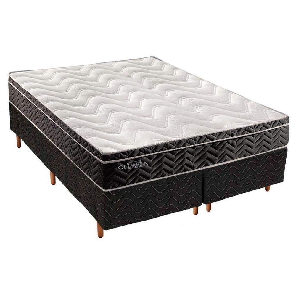 Miniatura Cama Box Queen: Colchão Molas Paropas Extrapedic Olímpia + Base Crc Suede Black(158X198)