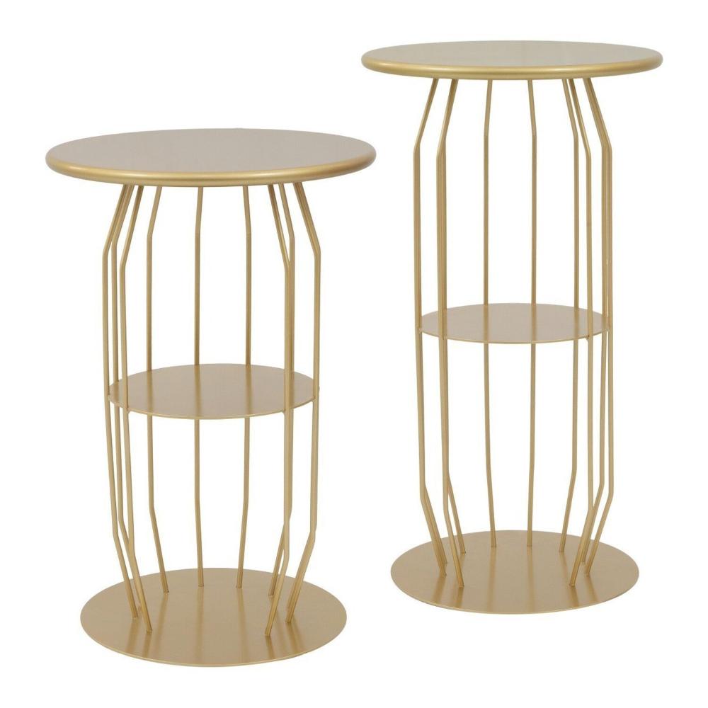 Miniatura Mesa Lateral Silueta Baixa Redonda Luxo Minimalista Dourado