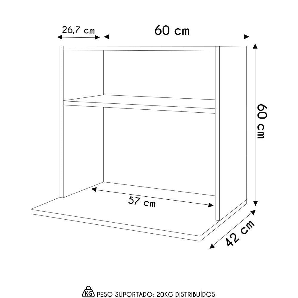 Miniatura Suporte Micro-ondas Forno Armário Aéreo 60cm 1 Prateleira Aura Z34 Branco - Mpozenato