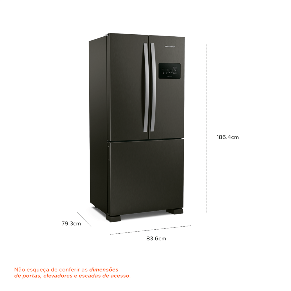 Miniatura Geladeira Brastemp Frost Free French Door A+++ 554 litros cor Black Inox - BRO85AE 110v