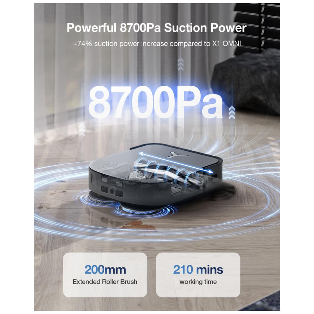 Miniatura Aspirador Robô com Sucção Forte de 8000Pa, Água Quente e Esvaziamento Automático, 110V, ECOVACS X2 OMNI Combo, Preto