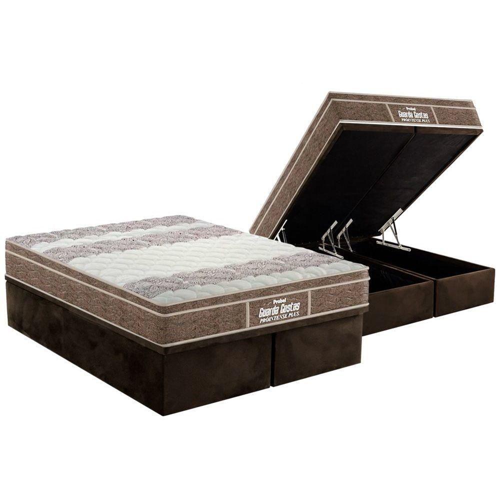 Miniatura Cama Box Baú Queen: Colchão Espuma D33 Probel / Ep Plus + Base Brown(158X198)