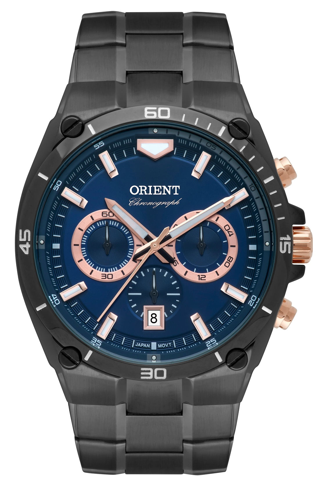 Miniatura Relógio Orient Cronógrafo Mtssc028 D1sx Masculino Aço Preto