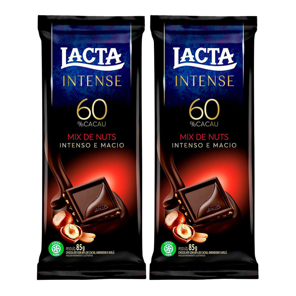 Miniatura Kit 2 Chocolate Lacta Intense 60% Cacau Mix de Nuts 85g