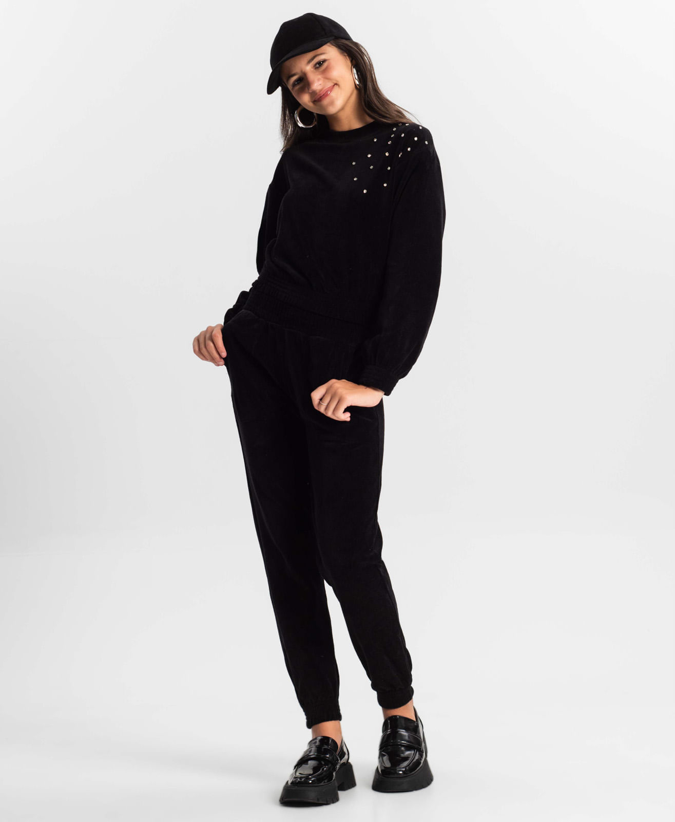 Miniatura Conjunto Juvenil Blusão Com Calça Jogger Minty Preto 12