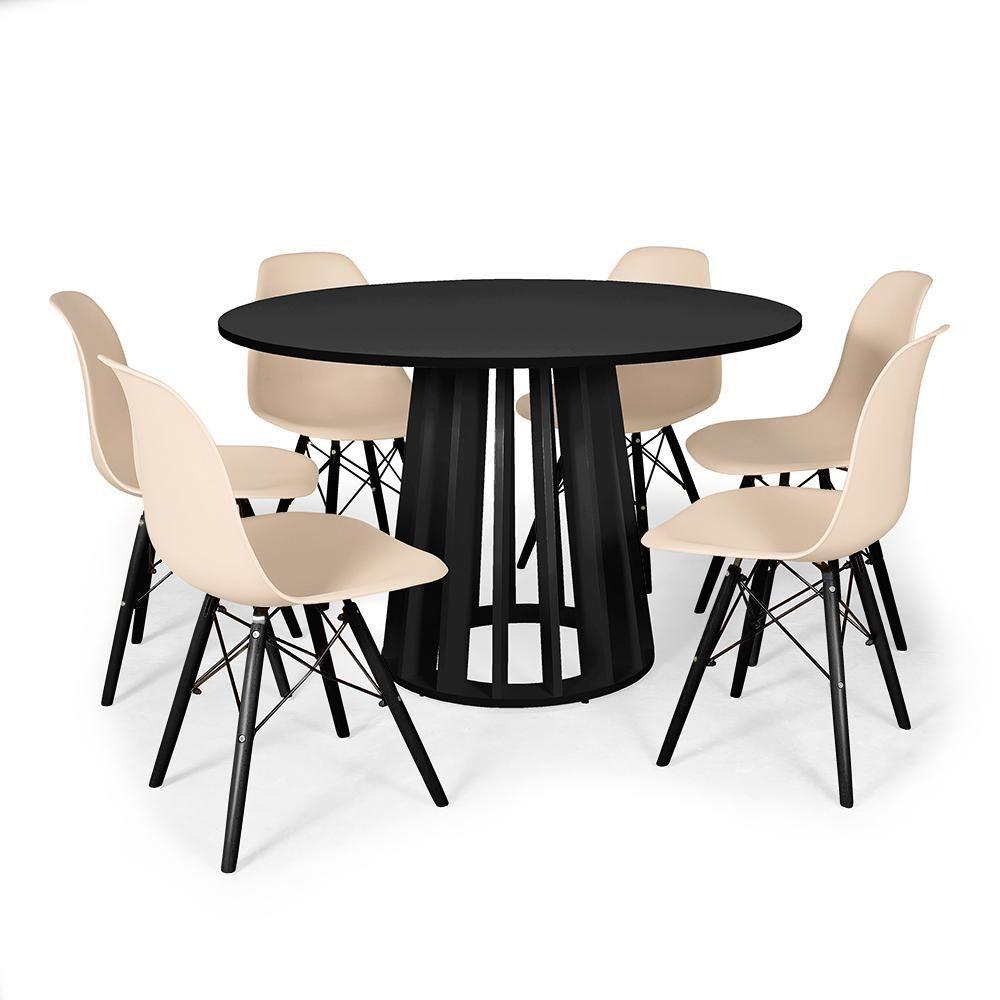 Miniatura Conjunto Mesa 120cm Preta Com 6 Cadeiras Base Preta - Nude