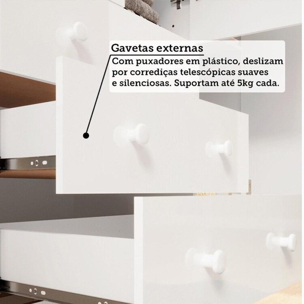Quarto de Bebê Completo Berço Minicama Guarda-roupa 4 Portas e Cômoda 100% Mdf Nina Espresso Móveis Branco Brilho