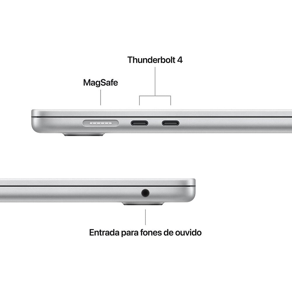 Apple Macbook Air 15", M4,  com CPU de 10 núcleos, GPU de 10 núcleos, 16GB RAM, 256GB SSD - Prata