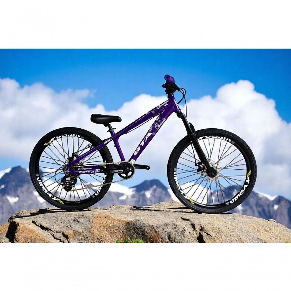 Miniatura Bicicleta Aro 26 Gta Rebel Freeride Downhill Single 7v Rodas Vmaxx Freio A Disco Pneu Flame Preto Roxo