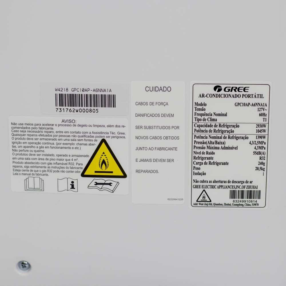 Ar Condicionado Portátil Aovia Gree 10000 BTUs R32 Frio 127V GPC10AP-A6NNA1A 110V