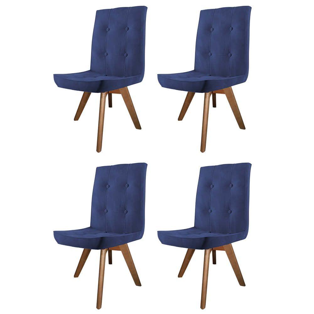 Miniatura Conjunto 04 Cadeira De Jantar Drop Com Botão Base Giratória Castanho Sintético Azul Marinho