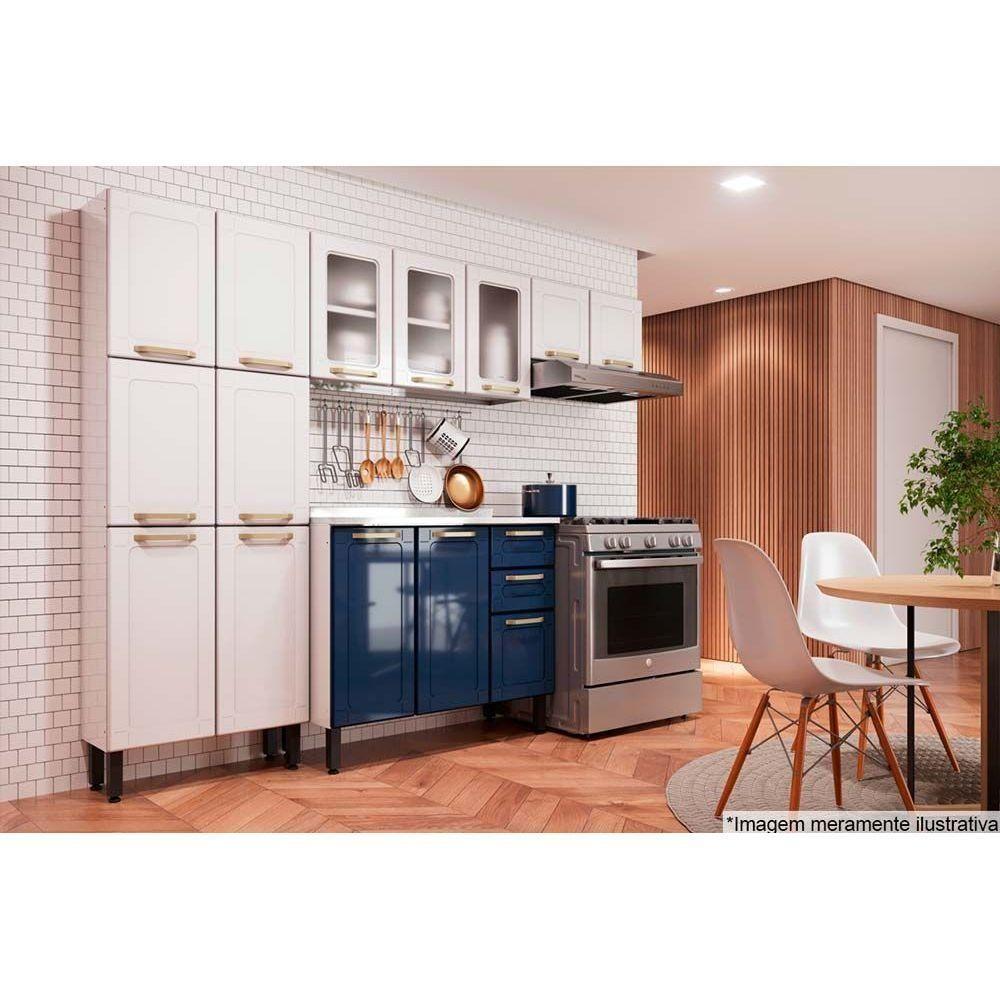 Miniatura Armário Aéreo P- Cozinha Colors 6010 3 Portas C- Vidro 105cm Branco-vermelho - Bertolini