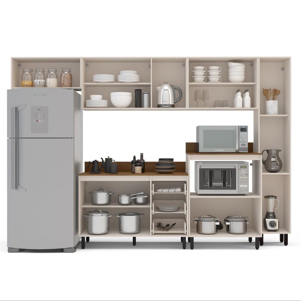 Miniatura Cozinha 6 Peças Balcão 3 Gavetas 2 Portas Aéreo Balcão Alto Paneleiro com Tampo Koya Branco/Creme