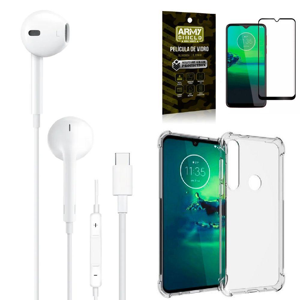 Miniatura Capa Moto G8 Plus + Fone De Ouvido Tipo C + Película 3D