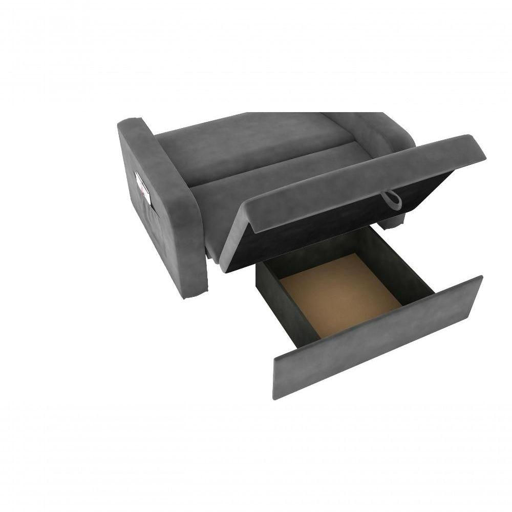 Miniatura Sofá Cama Daiane 2 Lugares Com Baú Veludo Cinza Matrix