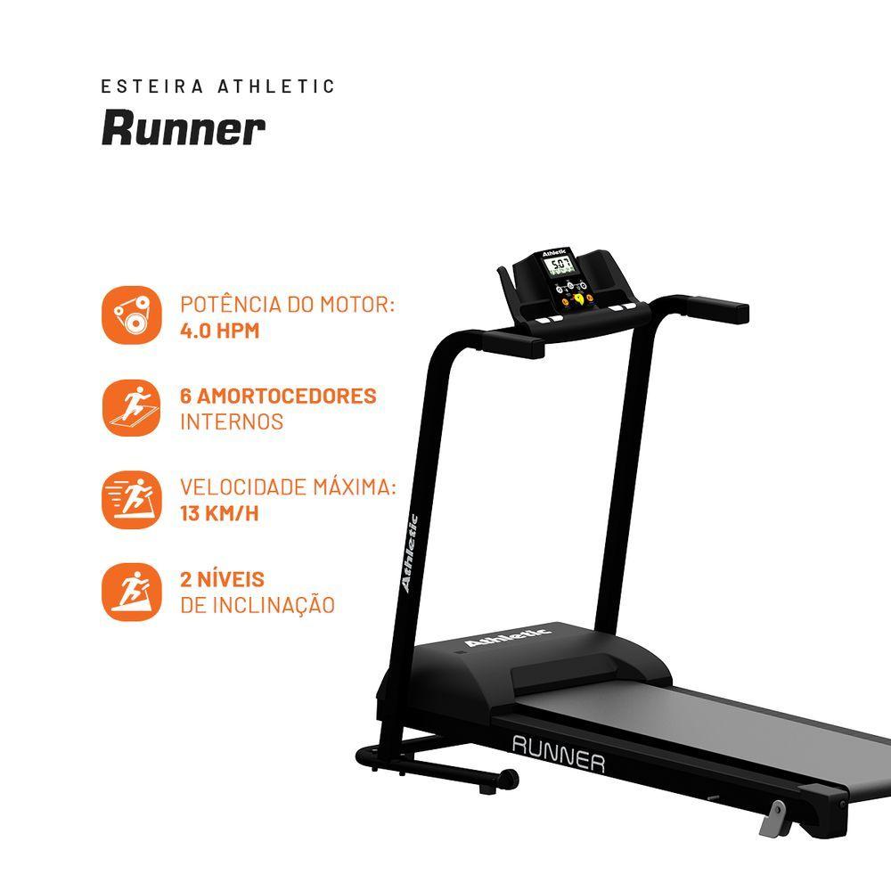 Miniatura Esteira Ergométrica Residencial Athletic Runner (13 Km/h) 13 Funções e Dobrável - Bivolt