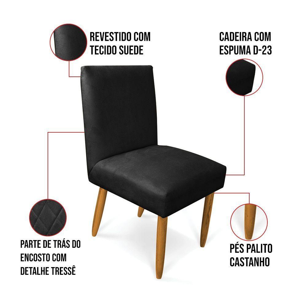 Miniatura Kit 2 Cadeiras De Jantar Carol Suede Preto Pés Palito Castanho - D'rossi