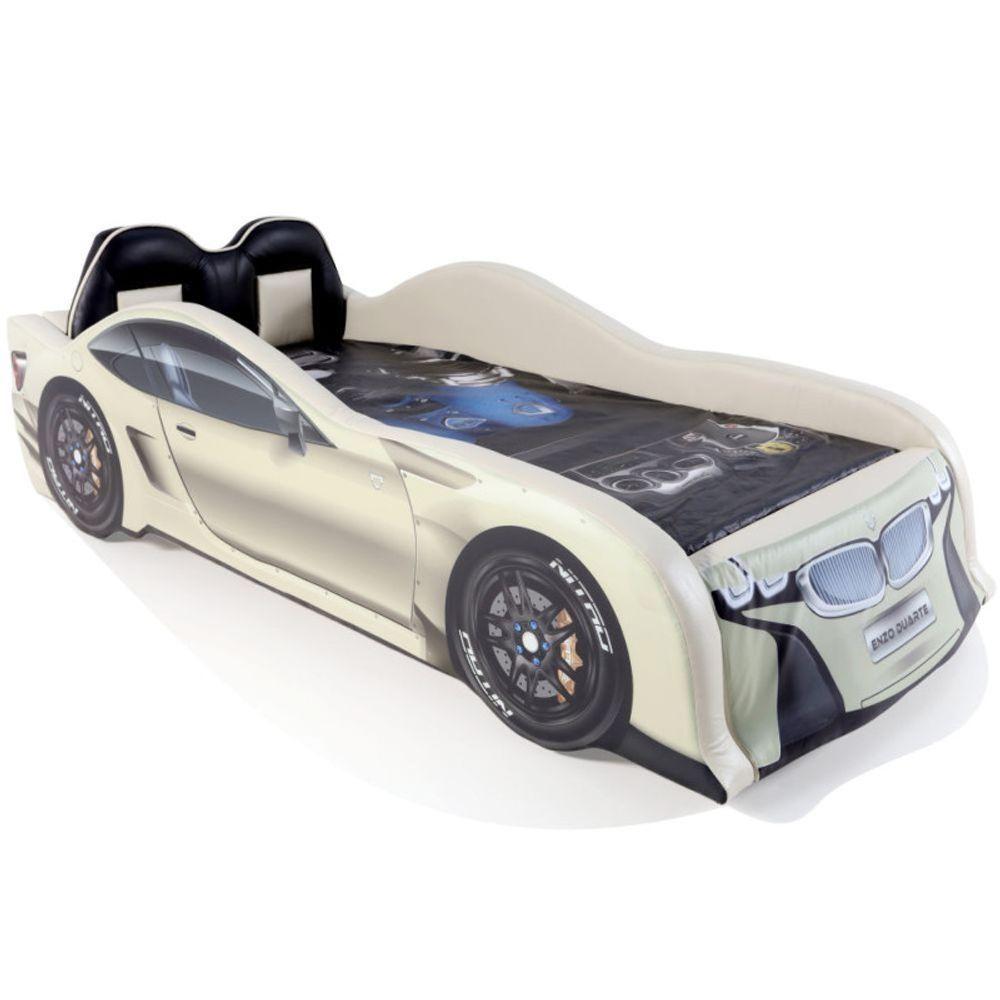 Miniatura Cama Carro Solteiro Z300 Plus - Totalmente Estofada Com Banco Esportivo - Bege