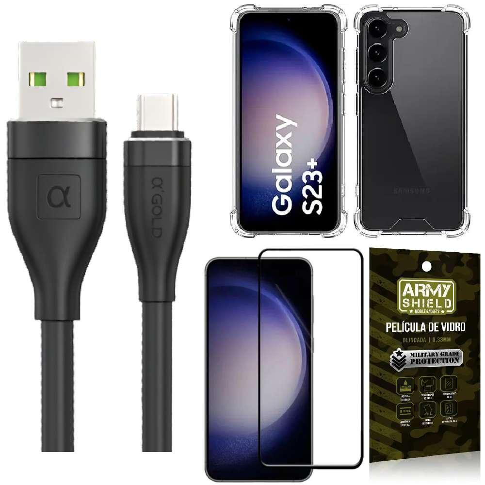 Miniatura Capa Samsung S23 Plus + Cabo Tipo C 2 Metros + Película 3D