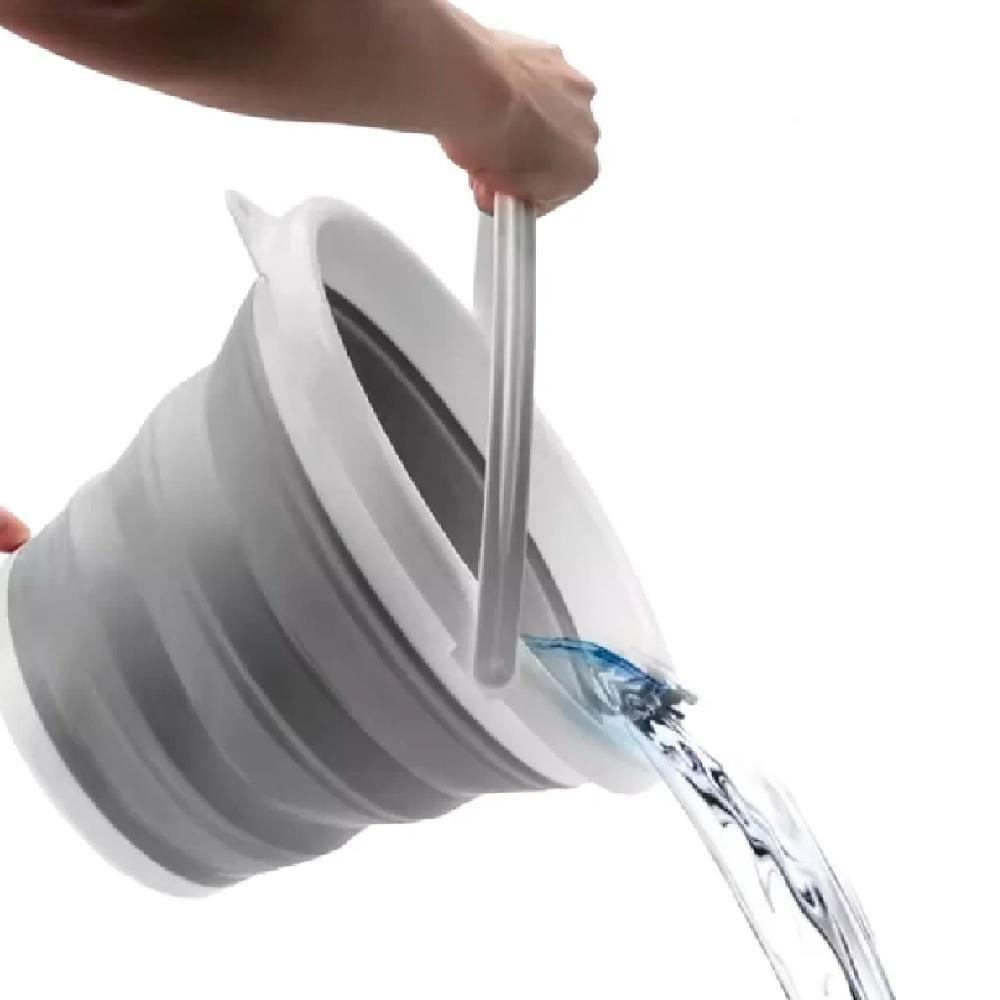 Miniatura Balde Portatil Ecologico Retratil Cozinha Banheiro Lavanderia 10 Litros Alça Plastica Cinza